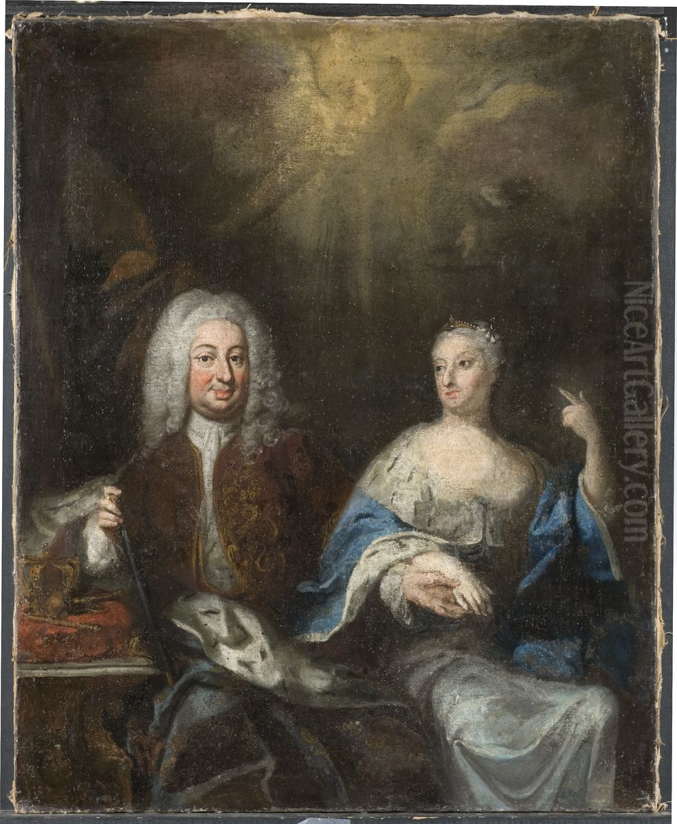 Fredrik I, 1676 - 1751, och Ulrika Eleonora d.y., 1688 - 1741. Konung och Drottning av Sverige Oil Painting by Georg Engelhard Schroder