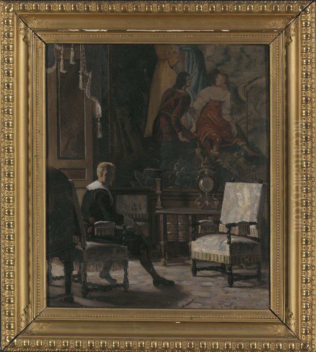 Gripsholms slott, interior fran Kungens sangkammare Oil Painting by Oscar Bjorck