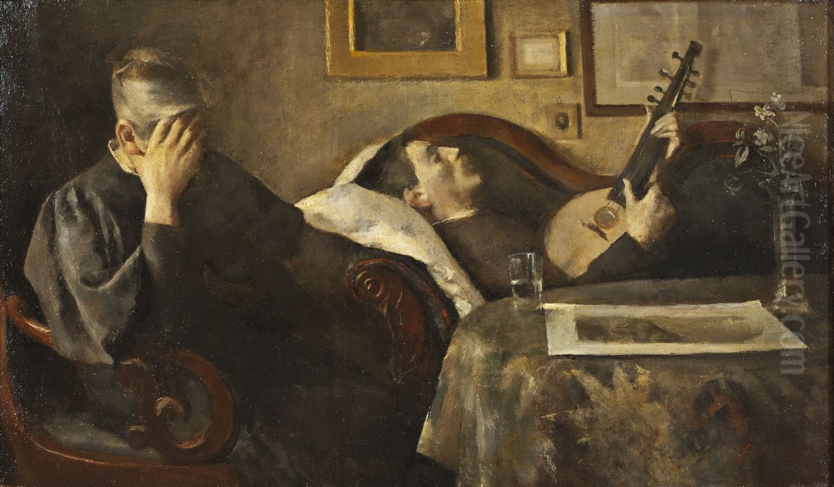 Allvar. Interior Oil Painting by Peter Alfred Schou