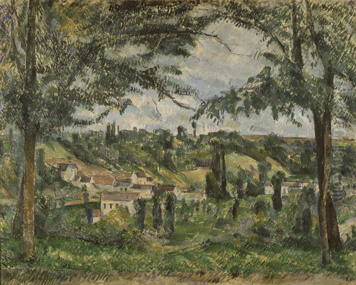 Le Hameau des Patis a Pontoise, encadre par des arbres (Hamlet of Patis in Pontoise, framed by trees) Oil Painting by Paul Cezanne
