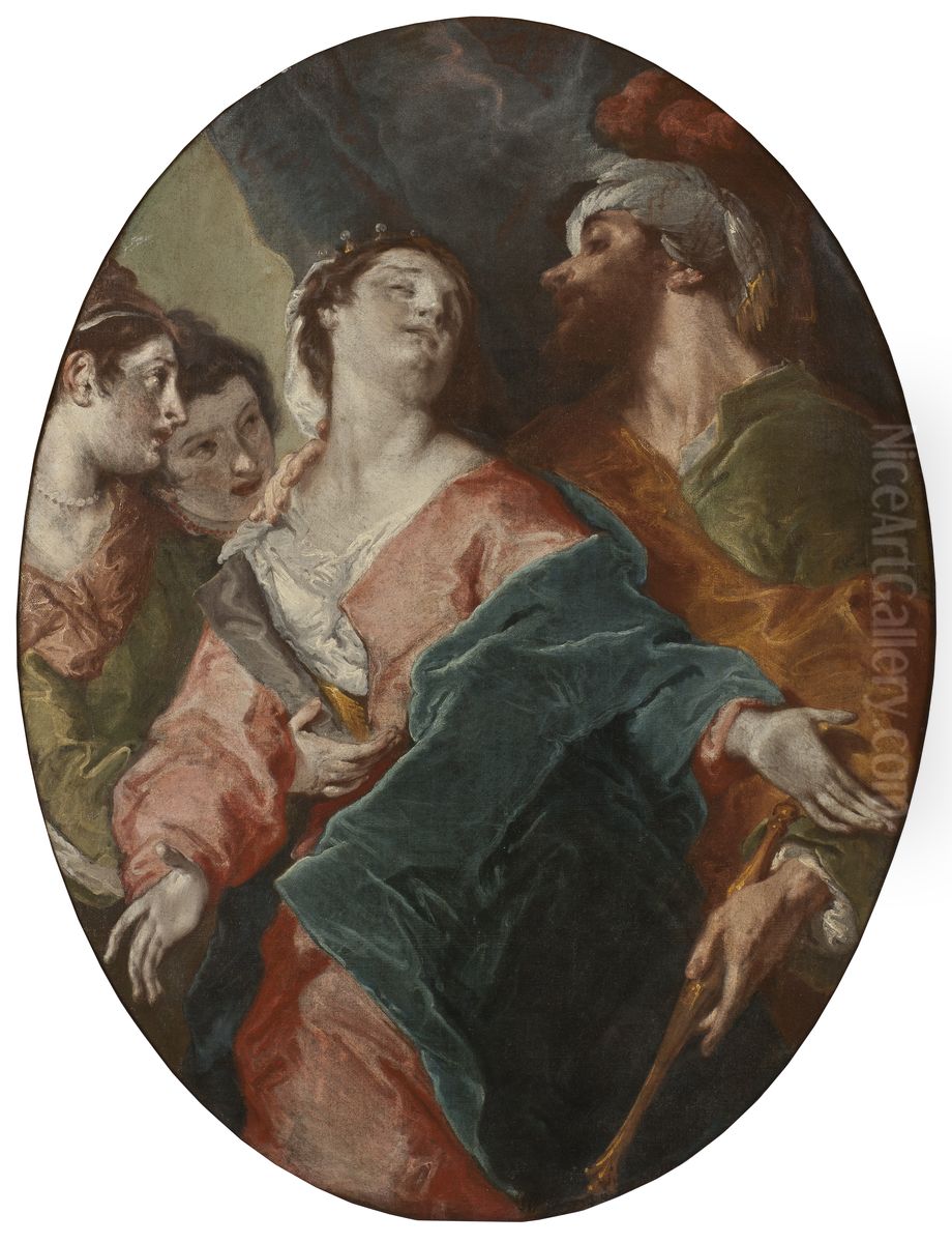 Esther and Ahasverus Oil Painting by Giuseppe Bazzani
