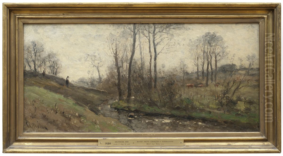 Landscape with a Running Brook. Scene from the Carolles in Normandy Oil Painting by Per Ekstrom