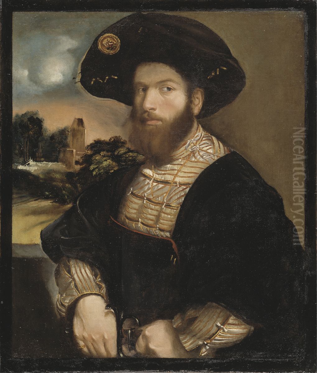 Portrait of a Man Wearing a Black Beret Oil Painting by Dosso Dossi