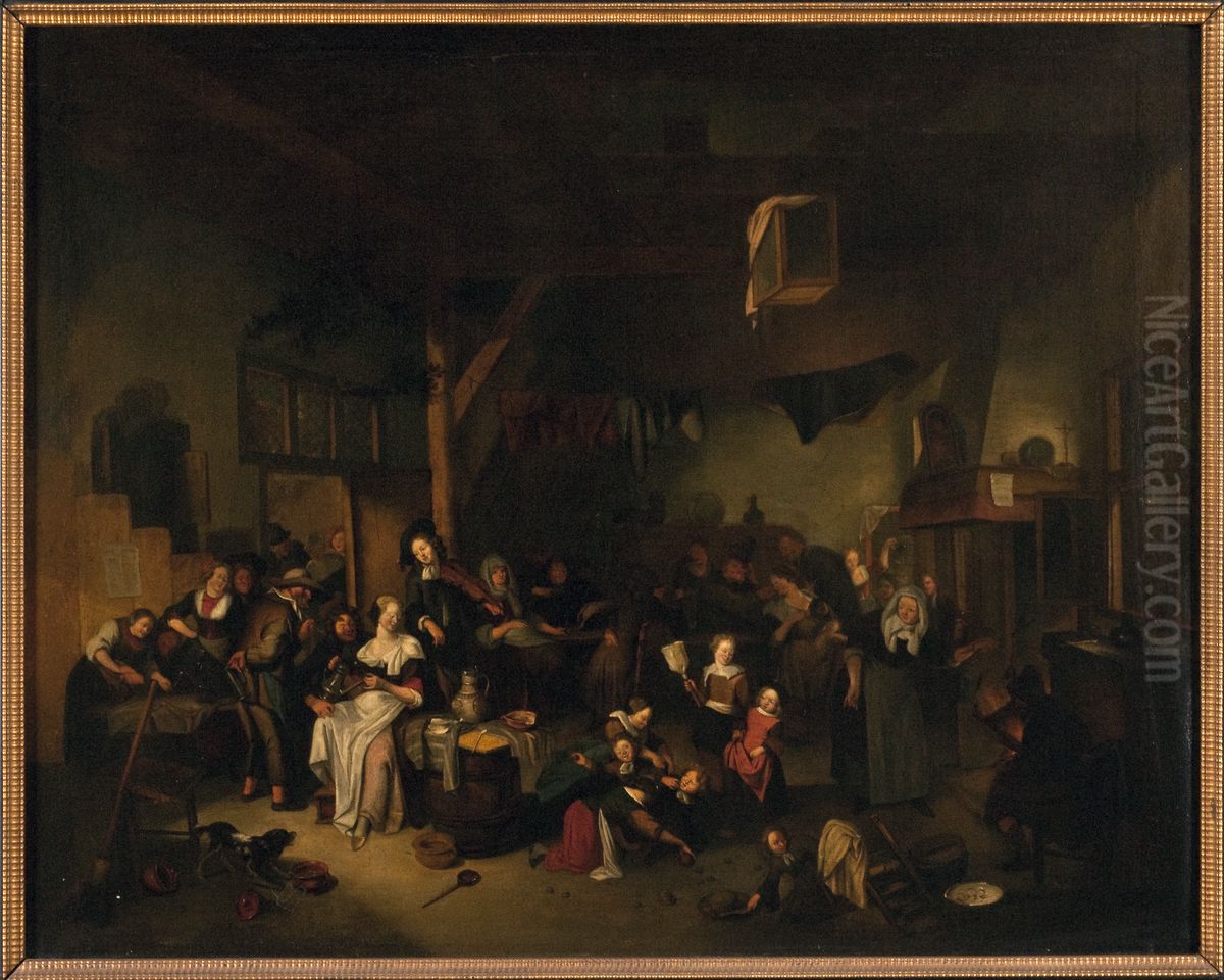 Tavern Scene Oil Painting by Richard Brakenburgh