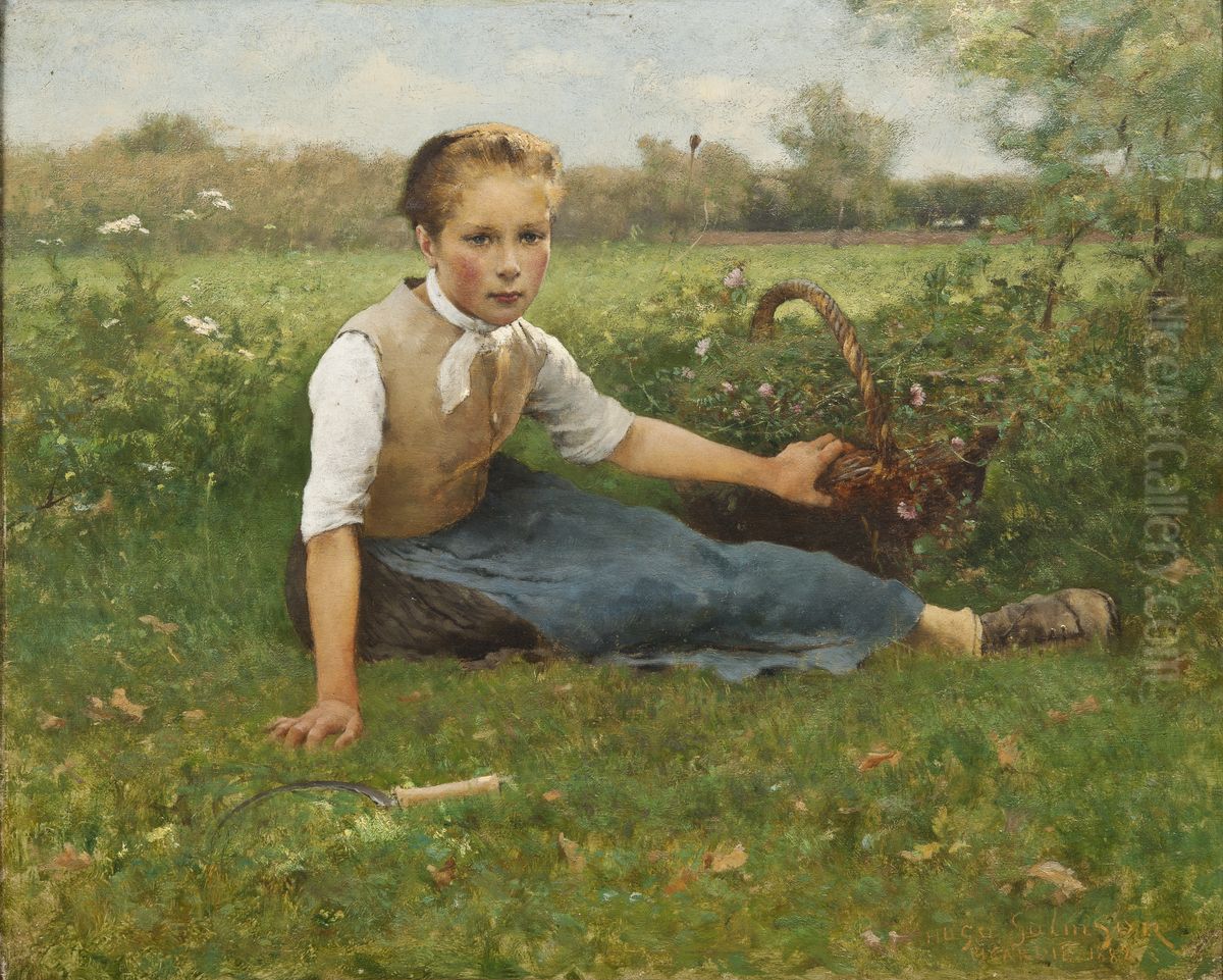 Blomsterplockerskan Oil Painting by Hugo Salmson
