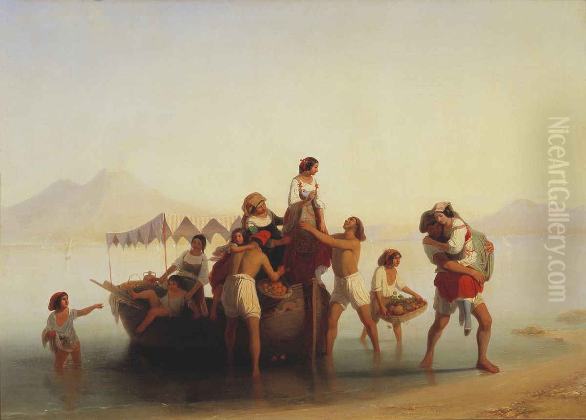 Neapolitan Fruit-Sellers Oil Painting by Egron Lundgren