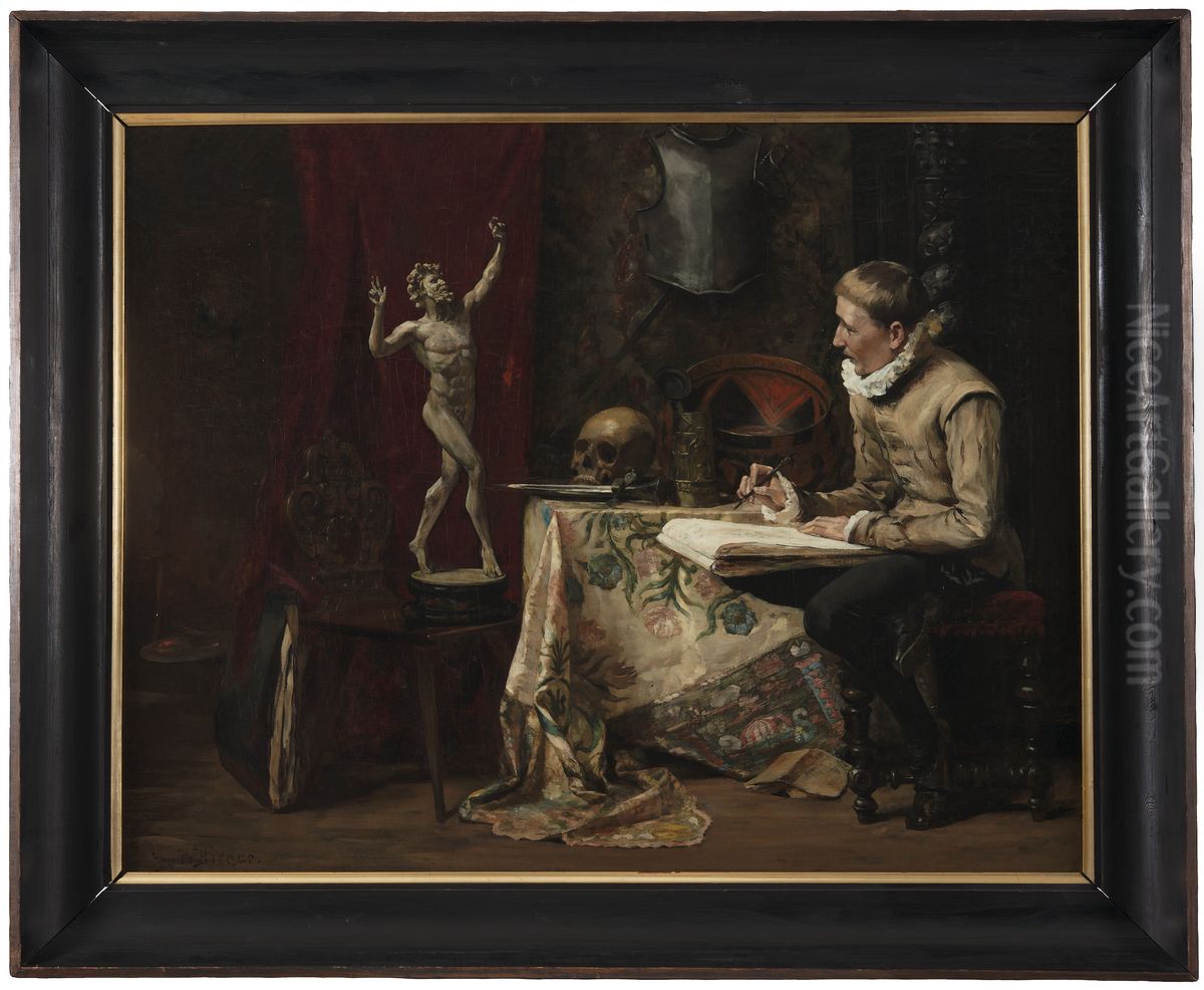 The Artist's Studio, with Selfportrait Oil Painting by Hugo Birger