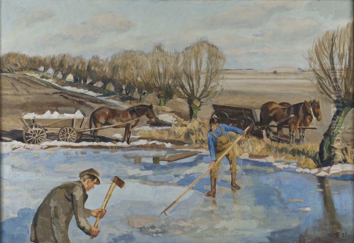 Farmhands fetching Ice Oil Painting by Fritz Syberg