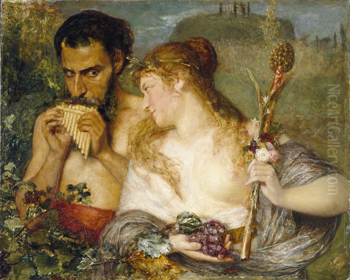 Nymf och faun Oil Painting by Ernst Josephson