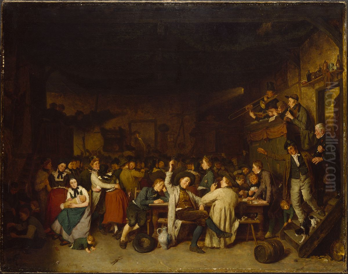 Westphalian Peasants' Revels Oil Painting by August Jernberg