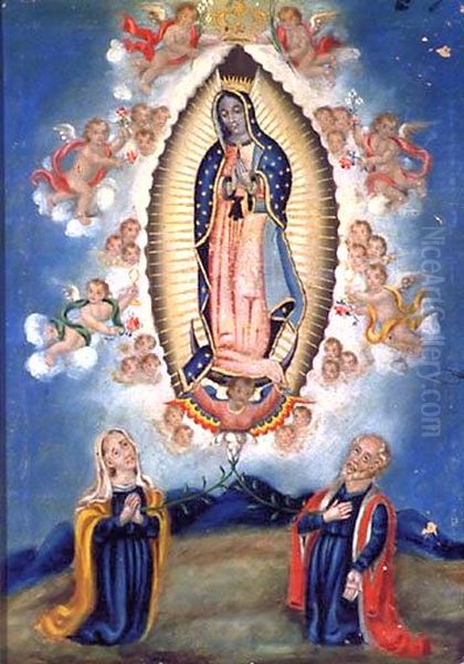 Our Lady of Guadalupe with St. Ann and Joachim Oil Painting by unknown