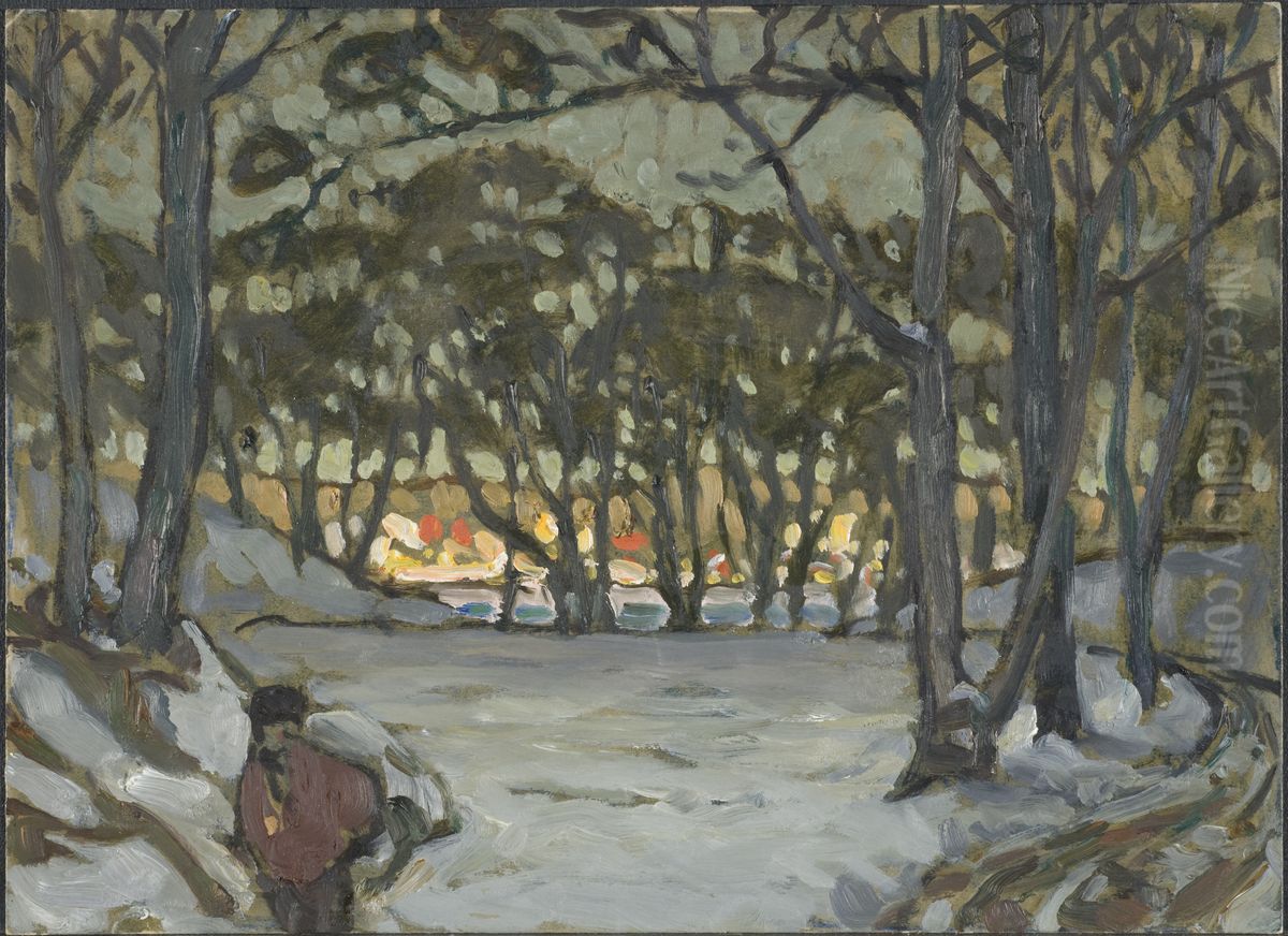 Vinterstudie fran Djurgarden Oil Painting by Anna Katarina Boberg