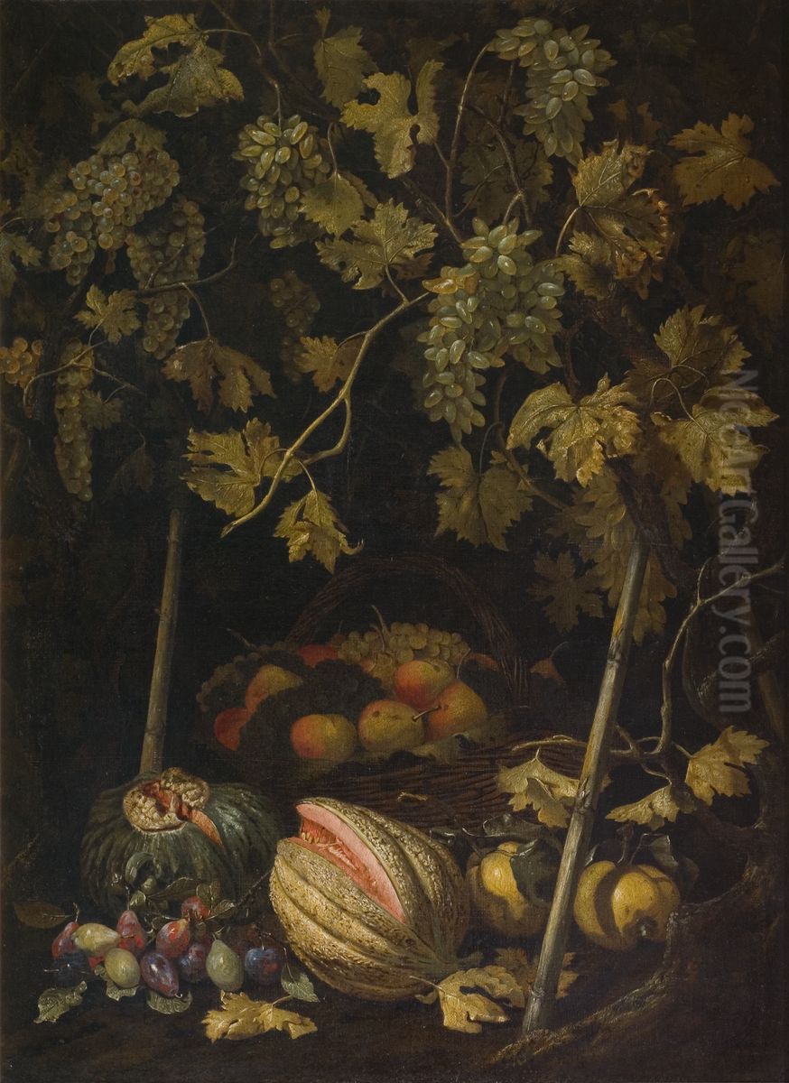 Stilleben med frukt och vinstock Oil Painting by Pietro Paolo Bonzi