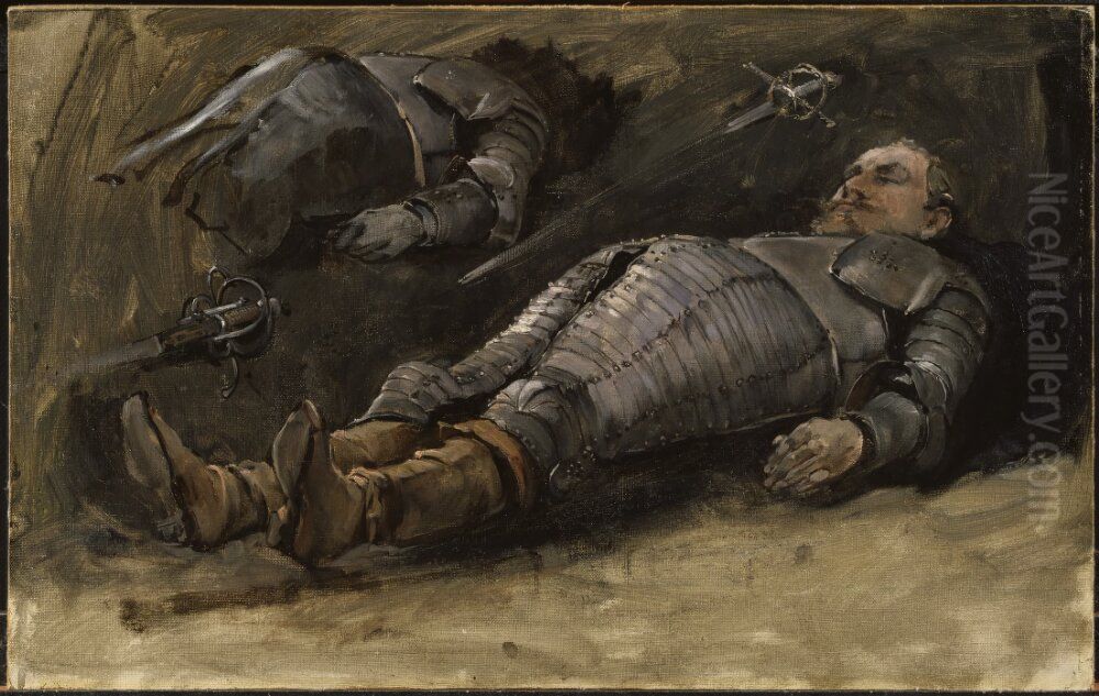 Studie av kungen till Gustav II Adolfs lik inskeppas i hamnen i Wolgast Oil Painting by Carl Gustaf Hellqvist