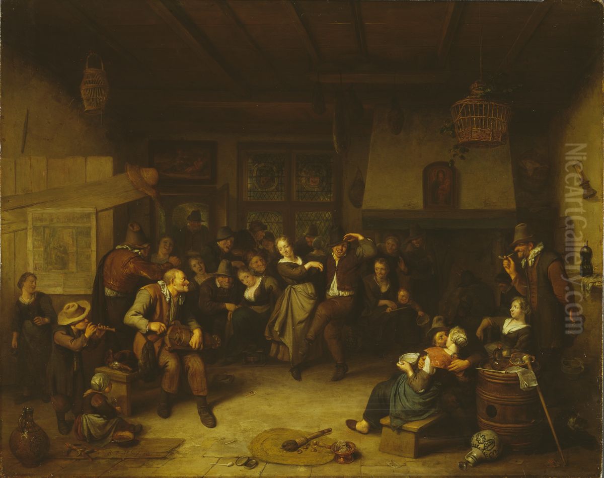 Dansgille i bondstuga Oil Painting by Richard Brakenburgh