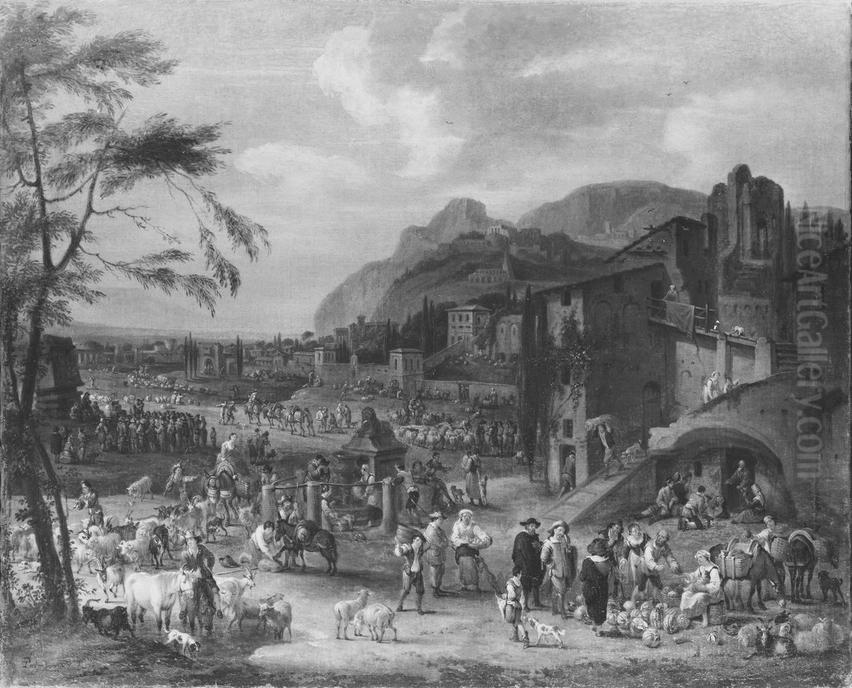 Italian Market Oil Painting by Peeter van Bredael