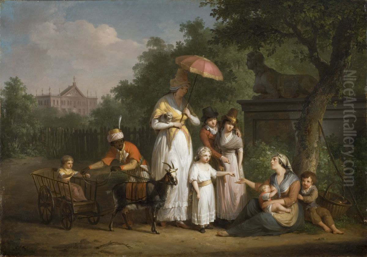 Adelige Familie, die Almosen in einem Park verteilt Oil Painting by Mattheus Ignatius van Bree