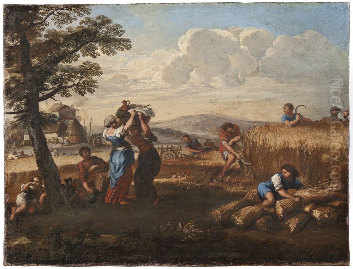 Landscape with Harvesting Oil Painting by Pietro da Cortona