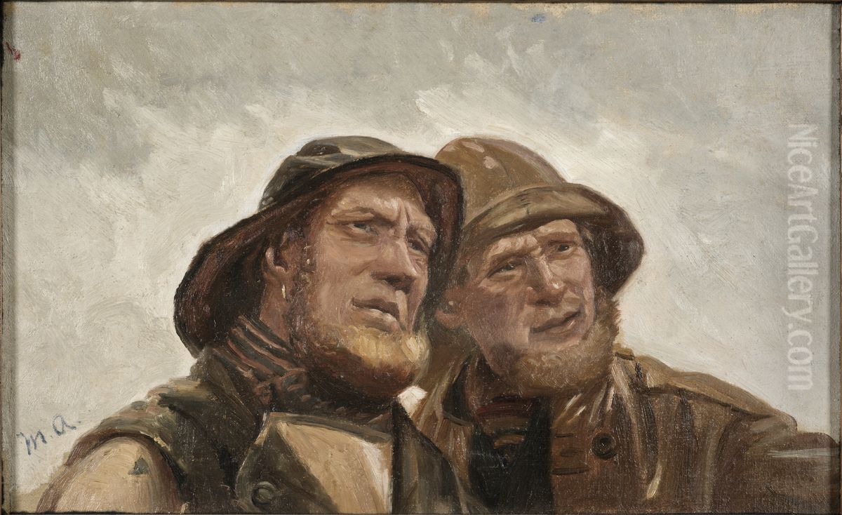Tva fiskare. Studie Oil Painting by Michael Peter Ancher