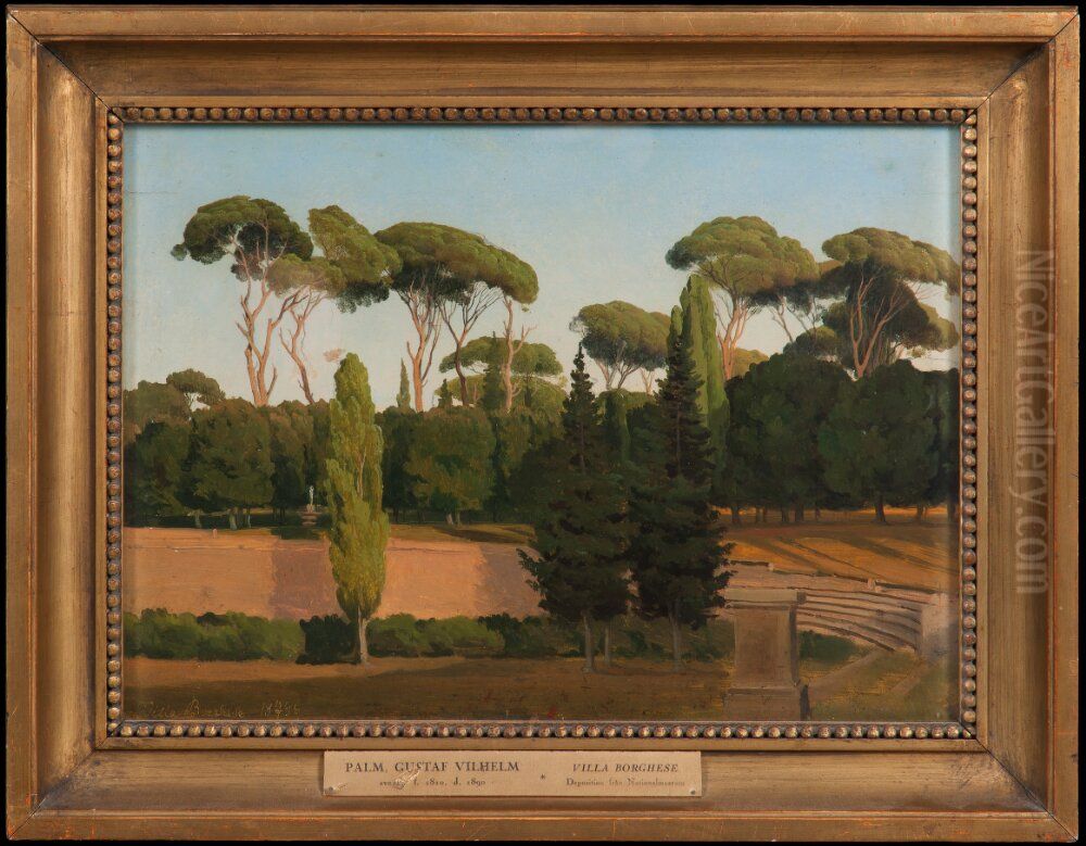 Parken vid Villa Borghese. Studie Oil Painting by Gustaf Wilhelm Palm