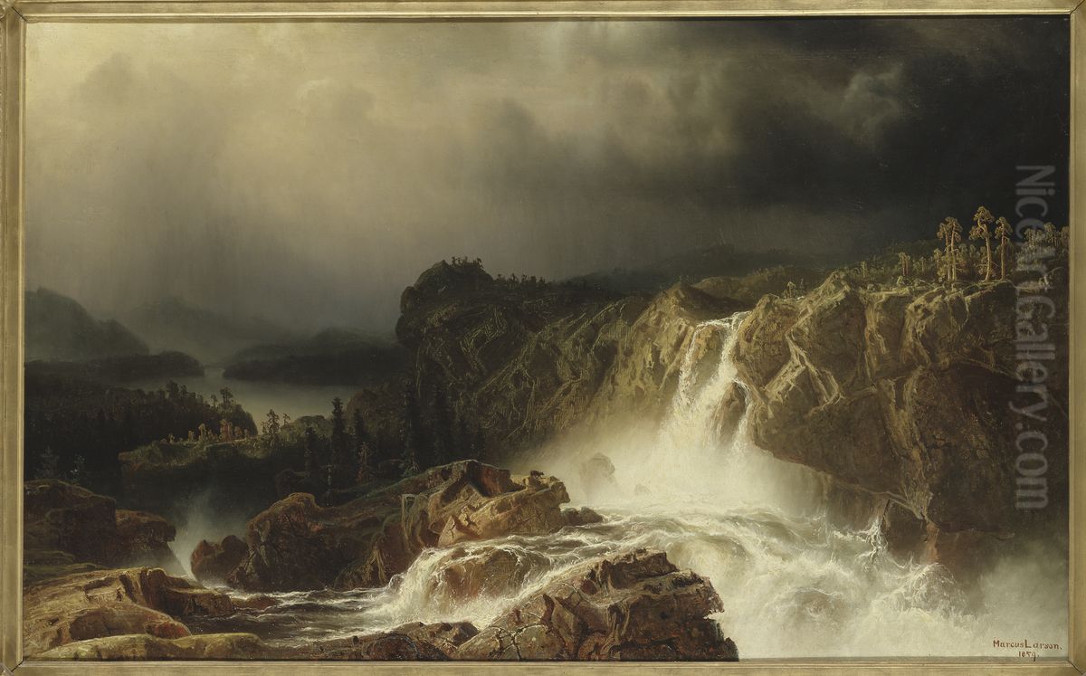 Rocky Landscape with Waterfall Oil Painting by Marcus Larson