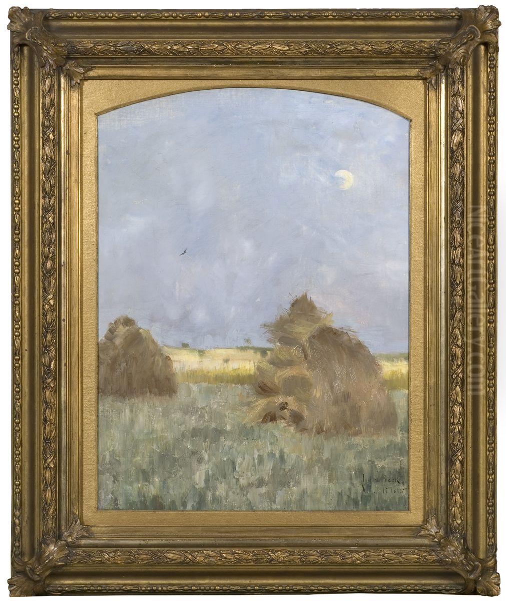 Hay-Cocks by Moonlight Oil Painting by Julia Beck