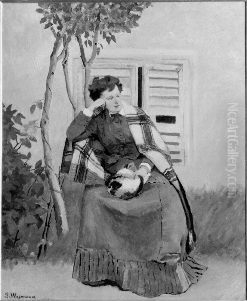 Lady with a Cat in her Lap Oil Painting by Bertha Wegmann