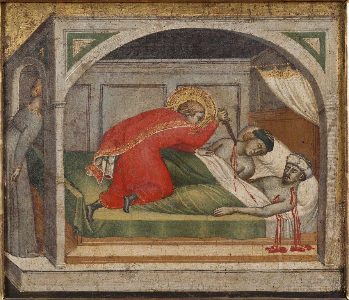 Den helige Julianus dodar sina foraldrar Oil Painting by Spinello Aretino