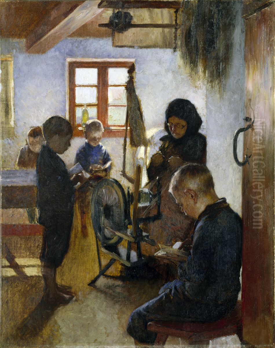 In the Village School Oil Painting by Oscar Bjorck