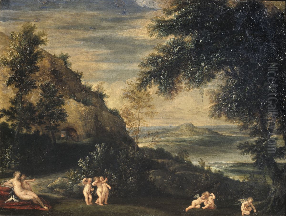 Venus och amoriner i ett landskap Oil Painting by Francesco Albani