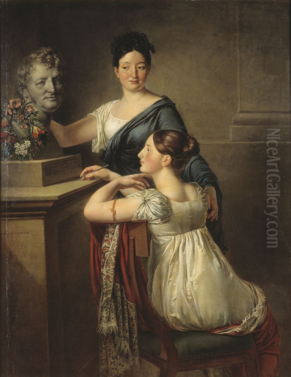 The Demoiselles Charlotte Jeanette and Anne Sofie Laurent Oil Painting by Per Krafft the Younger