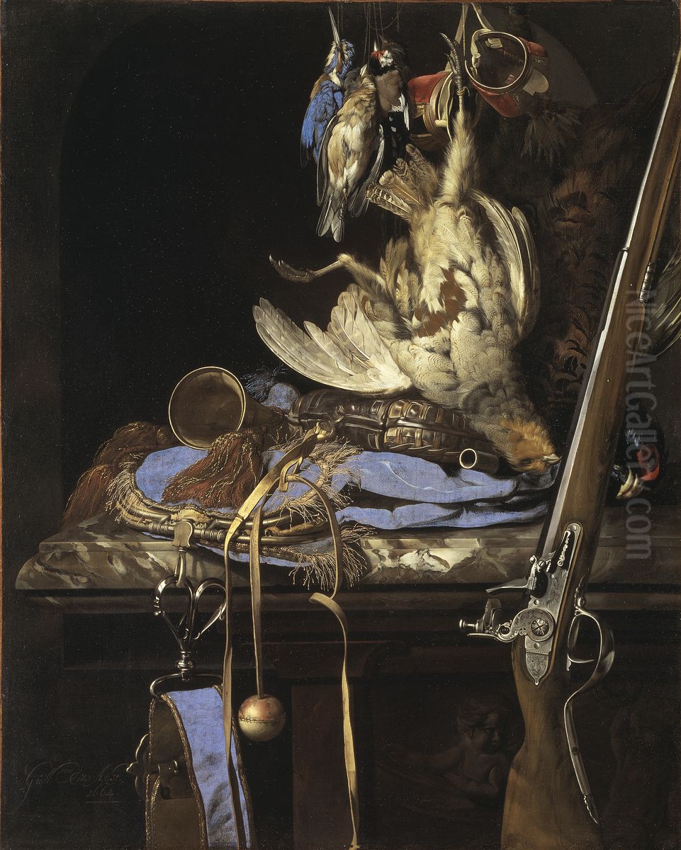 Stilleben med jaktredskap Oil Painting by Willem Van Aelst