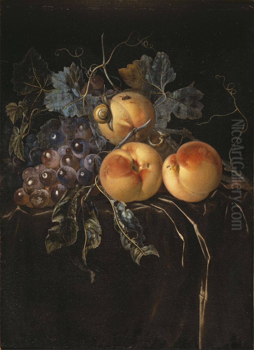 Still Life with Peaches and Grapes Oil Painting by Willem Van Aelst