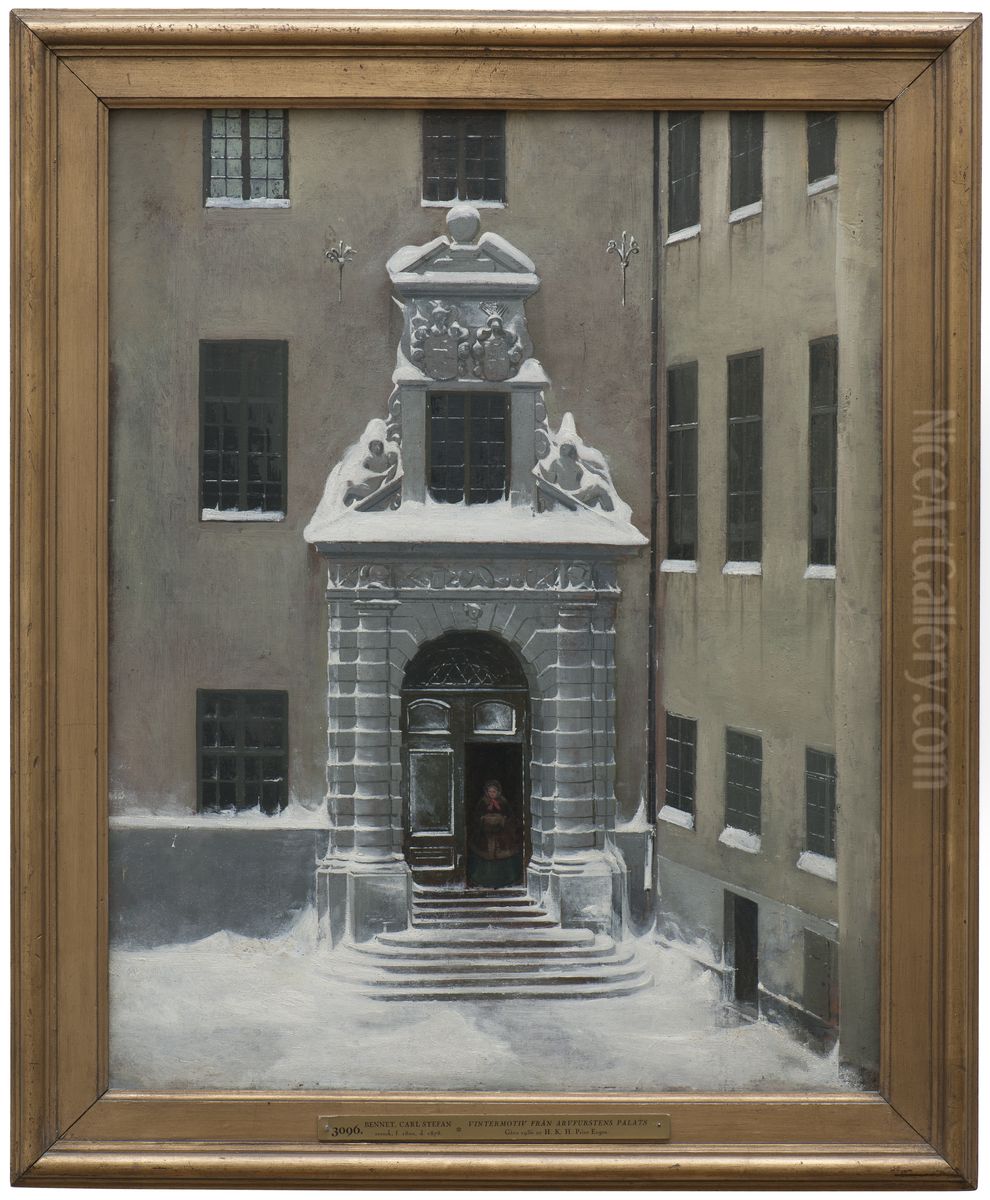 Vintermotiv fran Arvfurstens palats, Stockholm Oil Painting by Carl Stefan Bennet