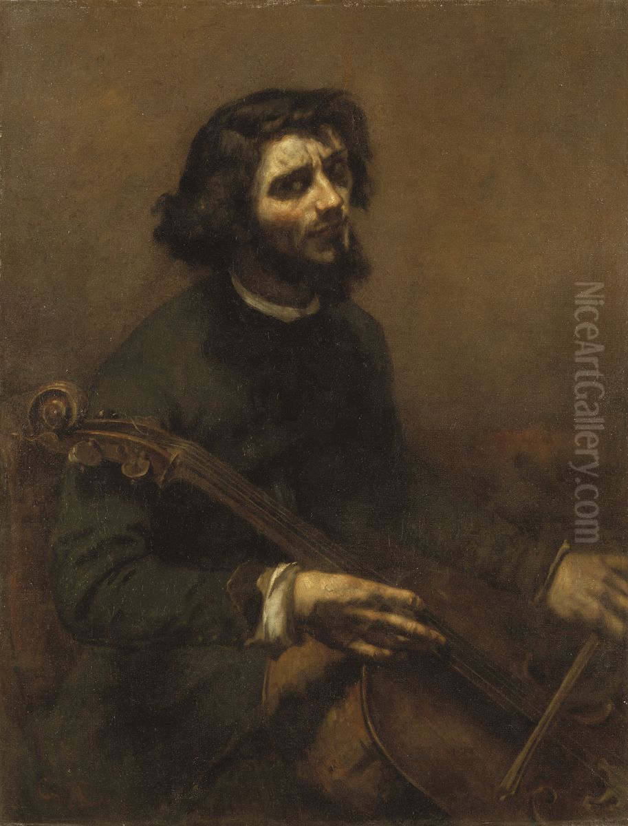 The Cellist (Self-portrait) Oil Painting by Gustave Courbet