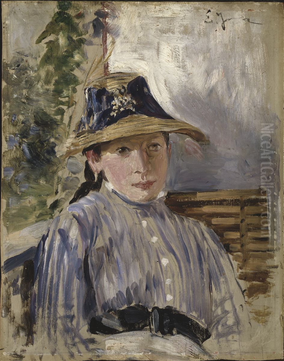 Flicka i blatt Oil Painting by Ernst Josephson