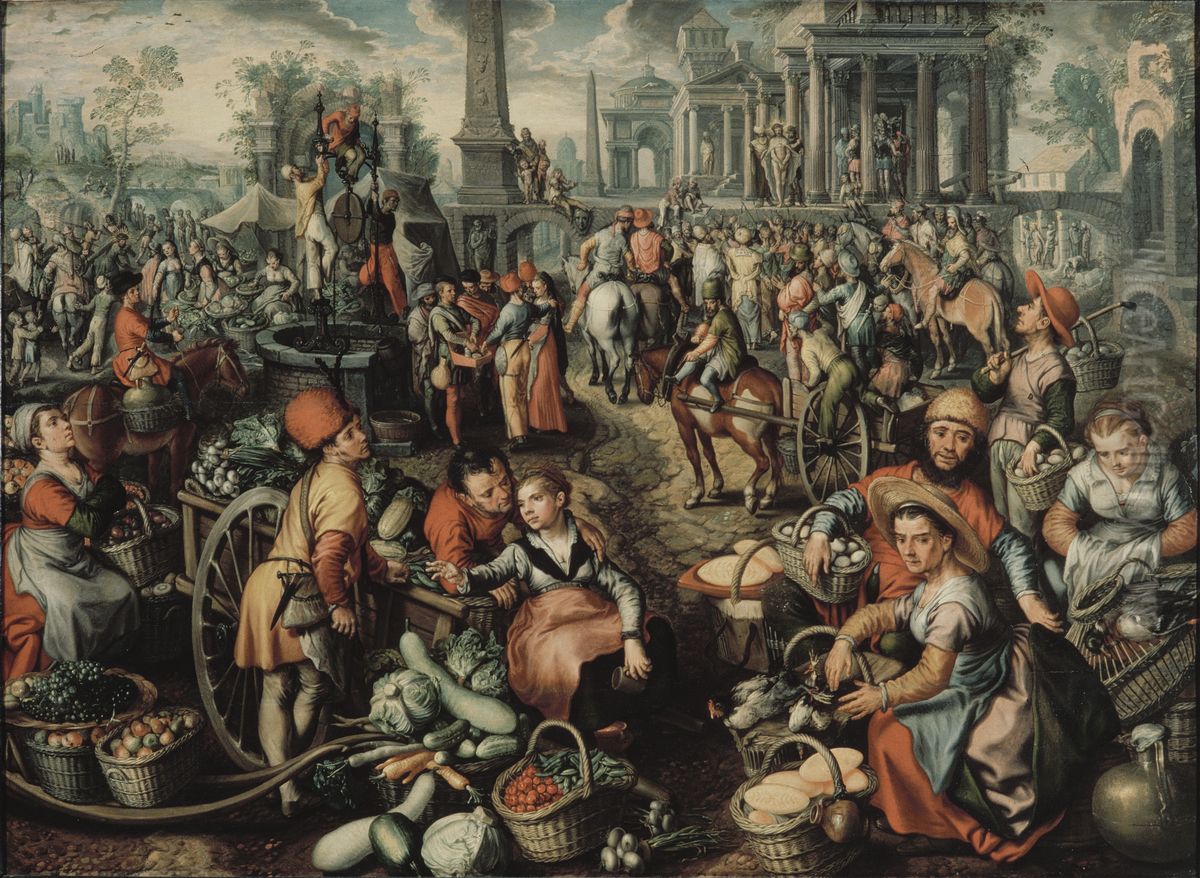 Torgscen: Ecce Homo, gisslandet och korsbarandet Oil Painting by Joachim Beuckelaer