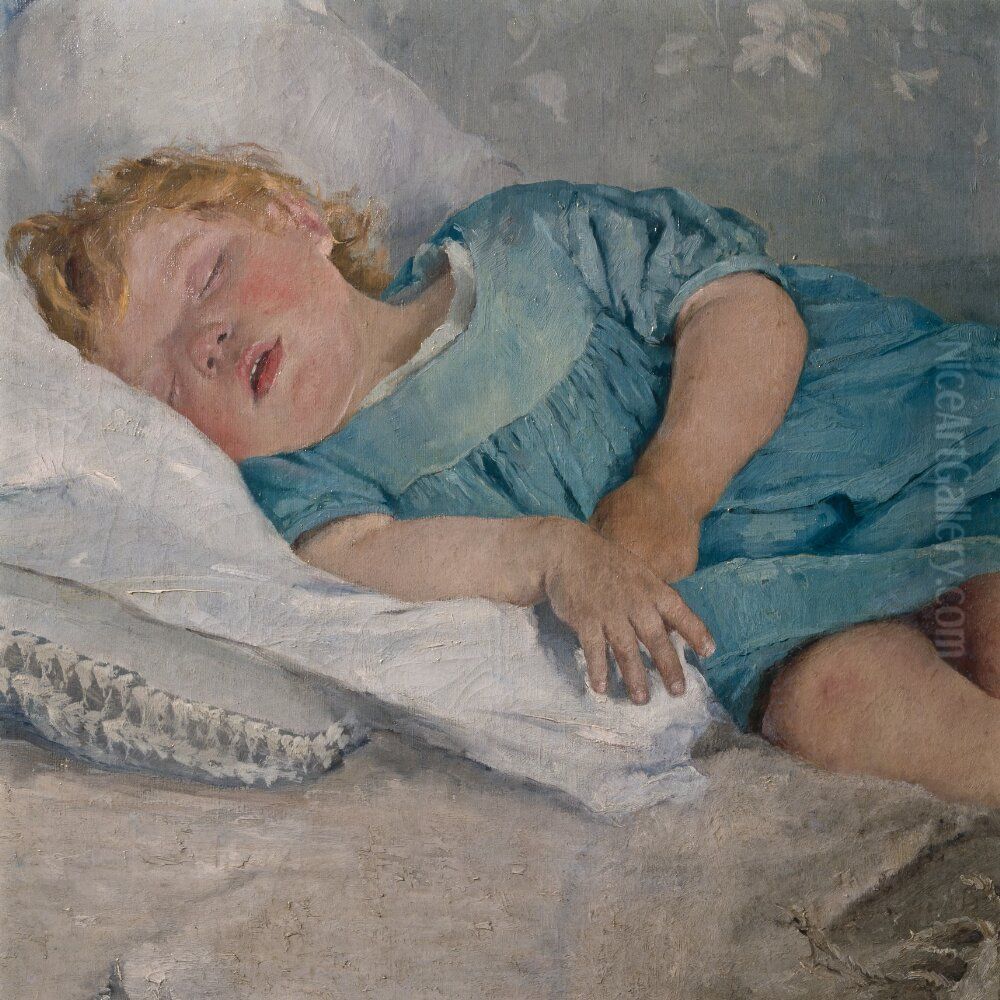 A Sleeping Child Oil Painting by Emma Lowstadt-Chadwick