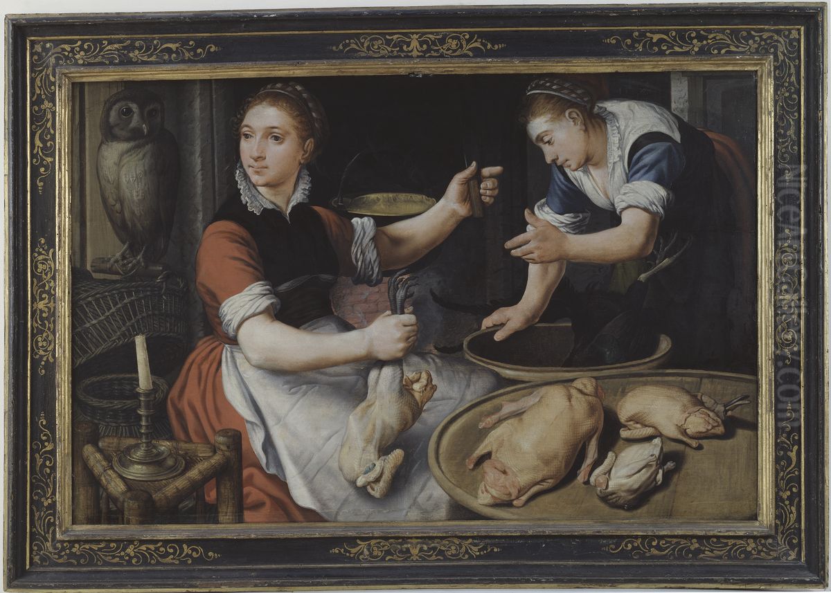 Two Women Cooking Oil Painting by Pieter Aertsen