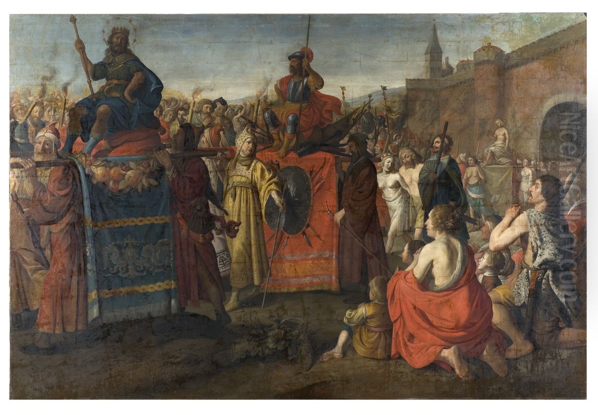 A Roman Triumphal Parade Oil Painting by Simon Peter Tilemann