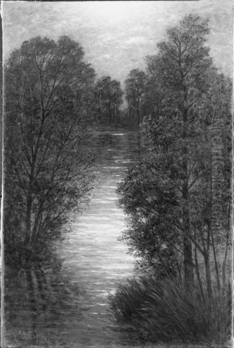 Landskap med speglande vatten Oil Painting by Per Ekstrom