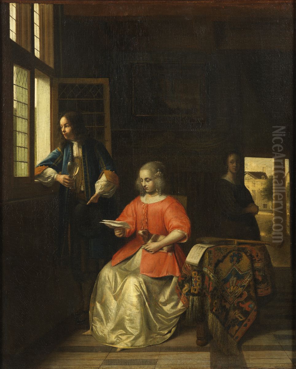 Interior med lasande ung dam Oil Painting by Pieter De Hooch