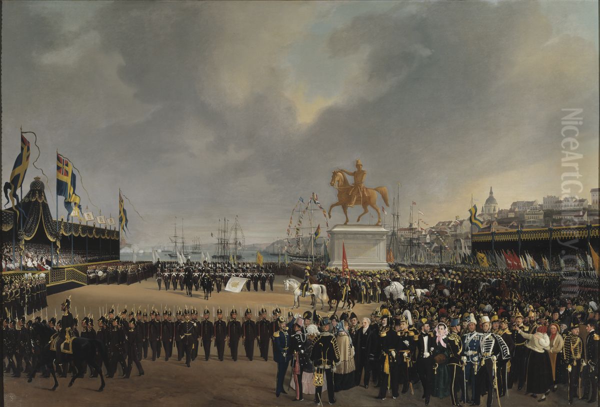 Avtackningen av kung Carl XIV Johans ryttarstaty 1854 Oil Painting by Carl Stefan Bennet