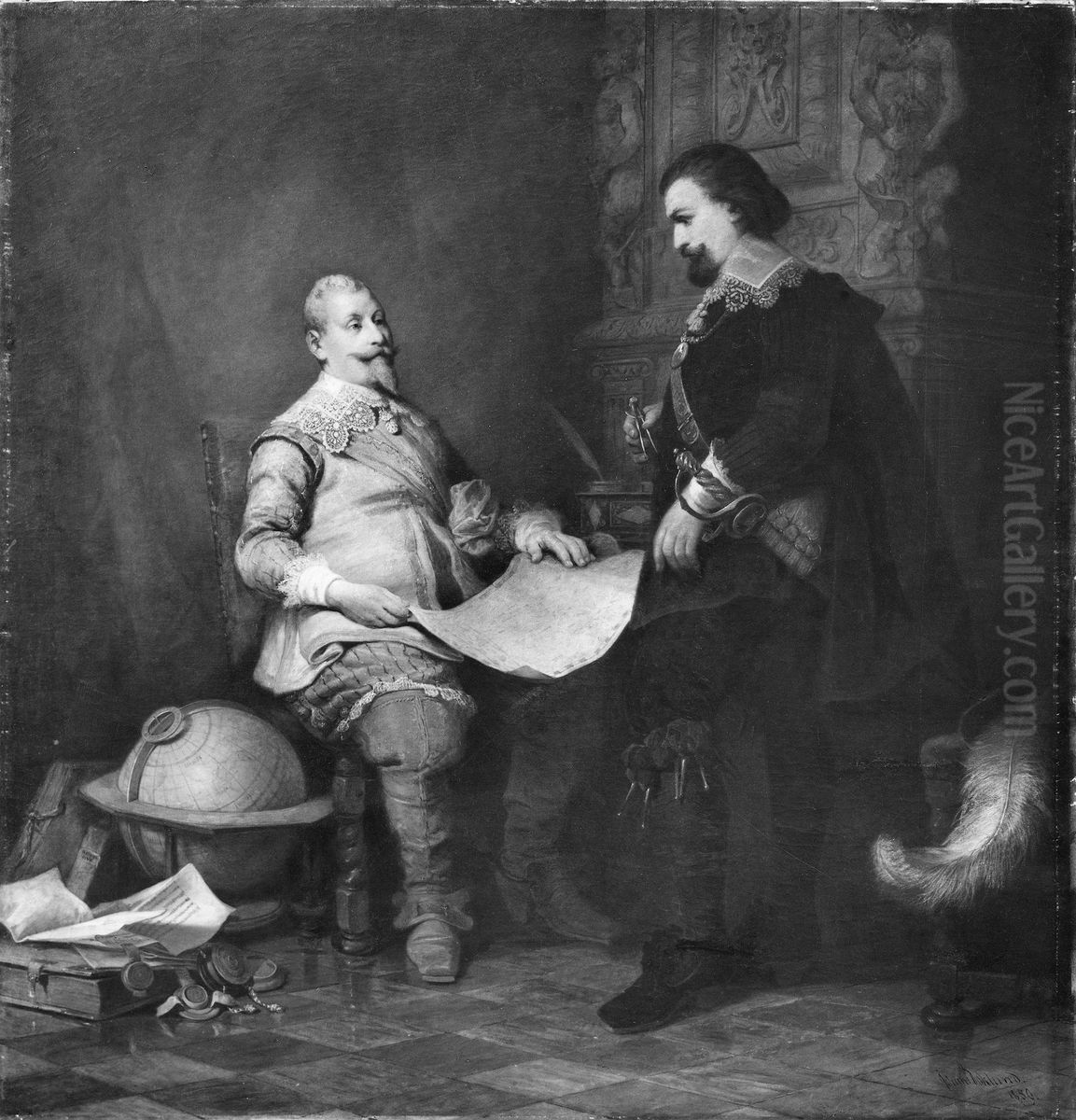 King Gustav II Adolf of Sweden and his Chancellor Axel Oxenstierna Oil Painting by Johan Christoffer Boklund