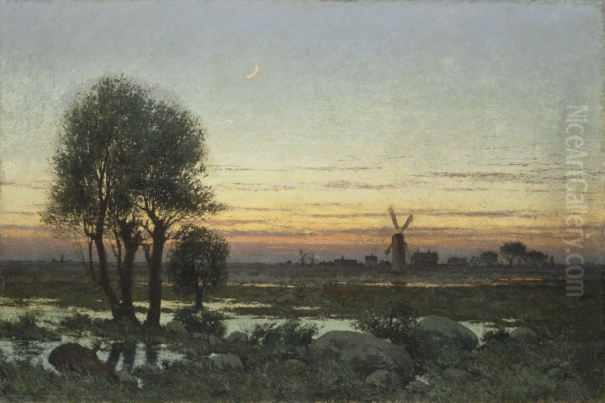 Hostlandskap i aftonstamning Oil Painting by Per Ekstrom