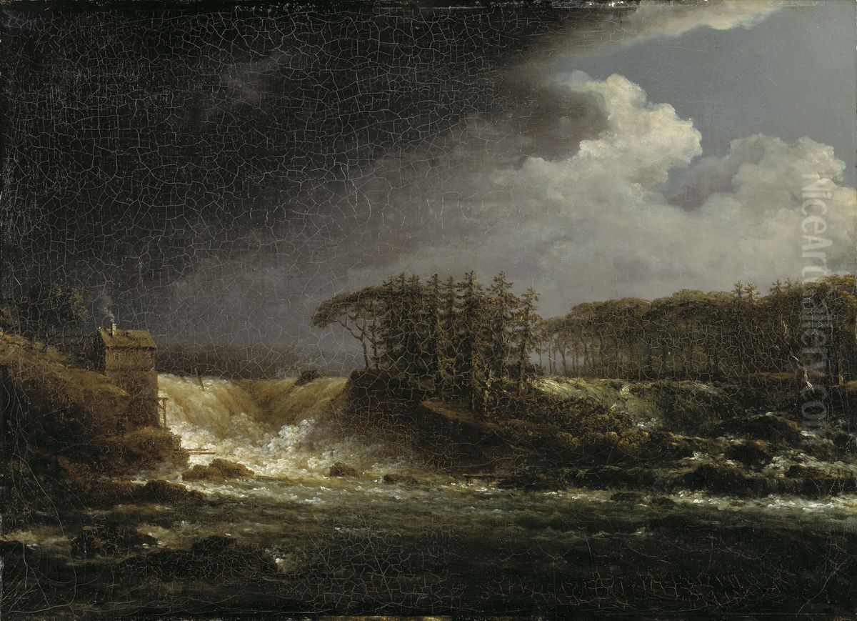 A Waterfall, Alvkarleby Oil Painting by Carl Johan Fahlcrantz
