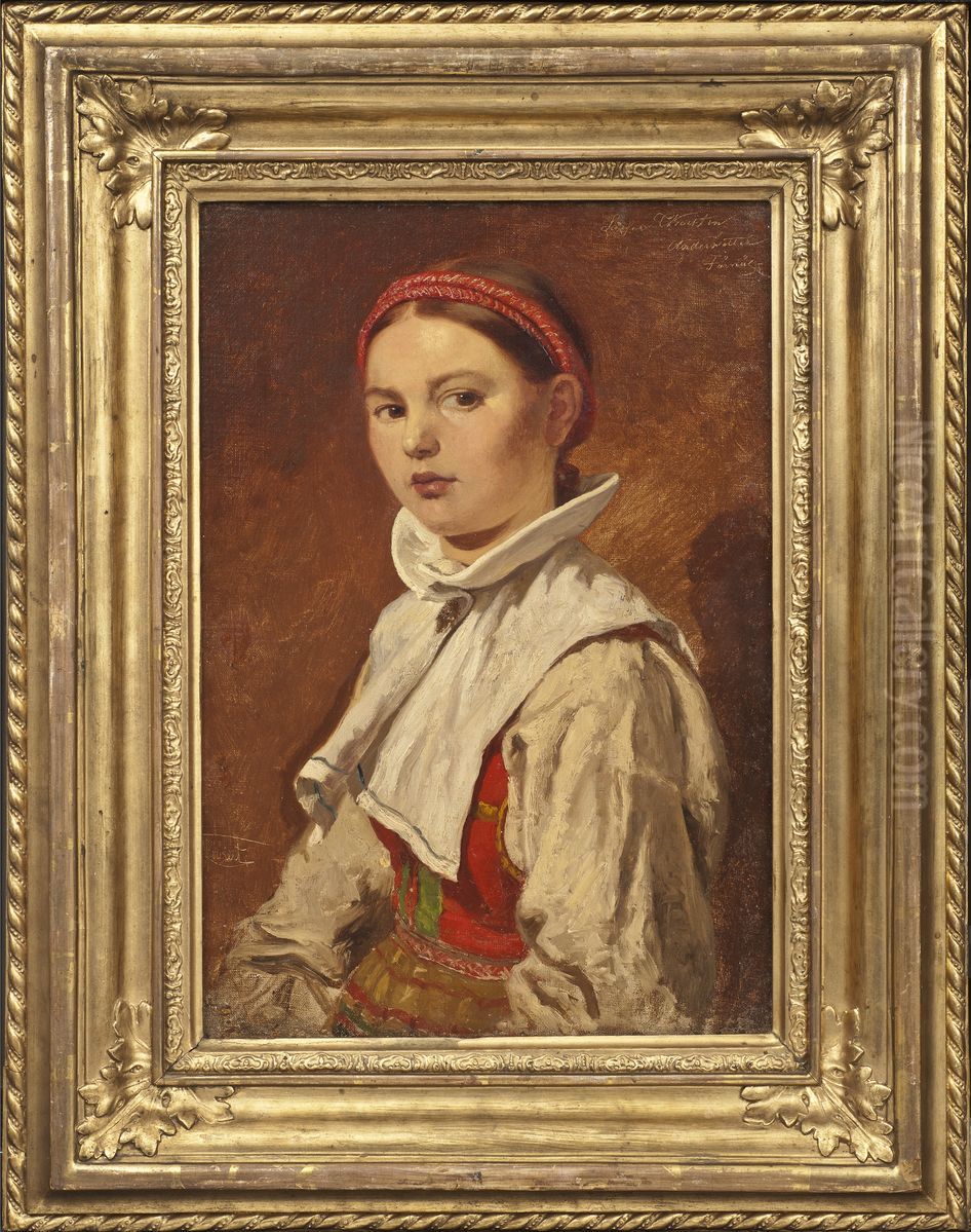 Sasser Kerstin Andersdotter, Dalecarlia Oil Painting by Johan Fredrik Hockert