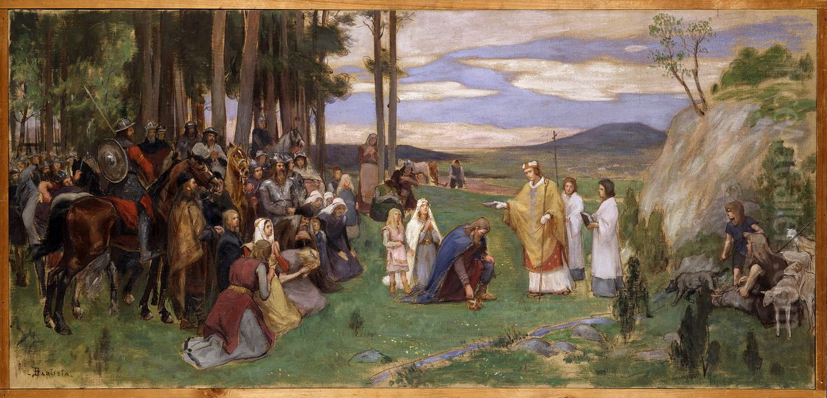 Forslag till vaggmalning i NM:s ovre trapphall. Ansgar forkunnar kristendomen Oil Painting by Georg Pauli