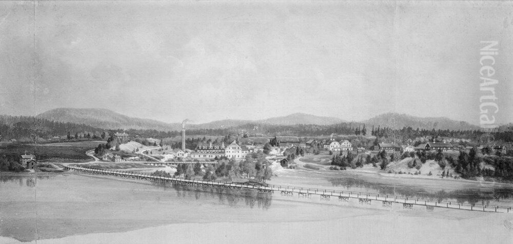 Torpshammar, Medelpad. Ofullbordad Oil Painting by August Winqvist