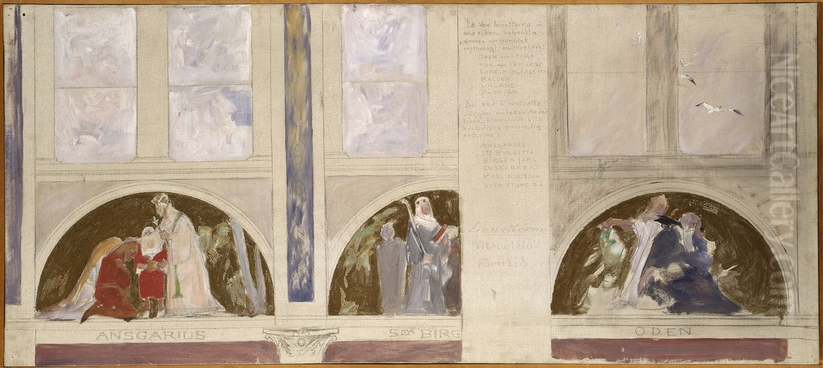 Second Proposed Decoration of Lunettes in the Upper Hall of the NM Oil Painting by Carl Larsson